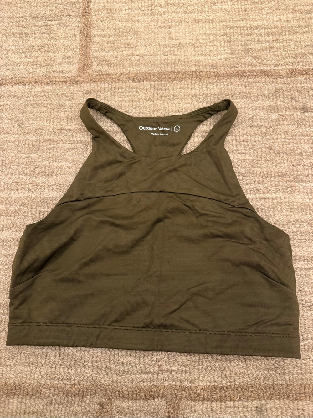 Outdoor Voices Olive High Neck Racerback Crop Sports Bra